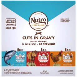 Cheapest ๐ Nutro Perfect Portions Grain-Free Cuts in Gravy Variety Pack Beef, Tuna & Chicken Recipe Adult Cat Food Trays ๐