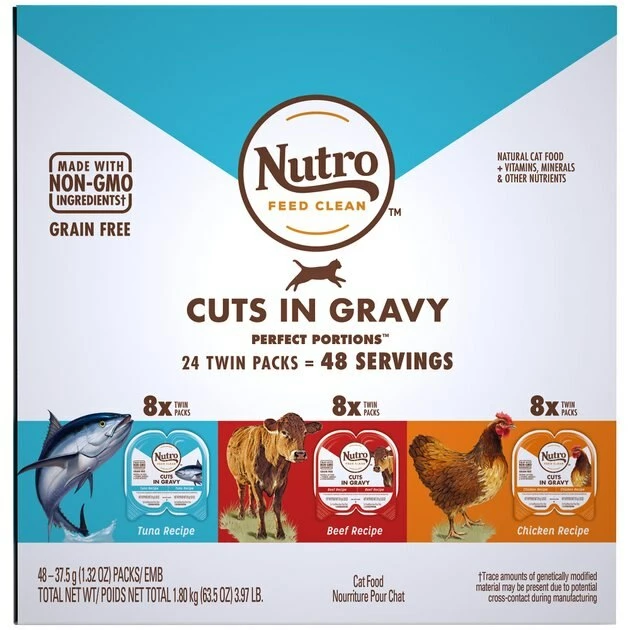 Cheapest ๐ Nutro Perfect Portions Grain-Free Cuts in Gravy Variety Pack Beef, Tuna & Chicken Recipe Adult Cat Food Trays ๐ - Image 2