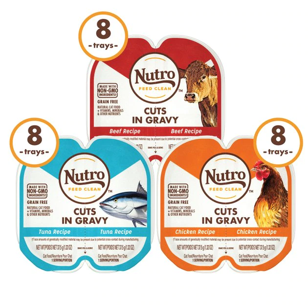 Cheapest ๐ Nutro Perfect Portions Grain-Free Cuts in Gravy Variety Pack Beef, Tuna & Chicken Recipe Adult Cat Food Trays ๐ - Image 3