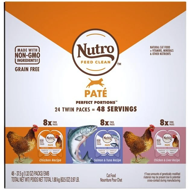 Promo 👍 Nutro Perfect Portions Grain-Free Variety Pack Chicken, Salmon & Tuna, Chicken & Liver Paté Recipe Adult Cat Food Trays 🥰 - Image 2