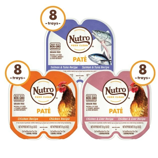 Promo 👍 Nutro Perfect Portions Grain-Free Variety Pack Chicken, Salmon & Tuna, Chicken & Liver Paté Recipe Adult Cat Food Trays 🥰 - Image 3