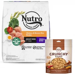 Hot Sale ❤️ Nutro Natural Choice Small Bites Adult Chicken & Brown Rice Recipe Dry 🐶 Dog Food, 30-lb bag + Nutro Crunchy with Real Peanut Butter 🐶 Dog Treats, 16-oz bag 🔔