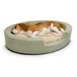 Best Sale 🎉 K&H Pet Products Thermo-Snuggly Sleeper Bolster Cat & 🐶 Dog Bed, Sage 😉